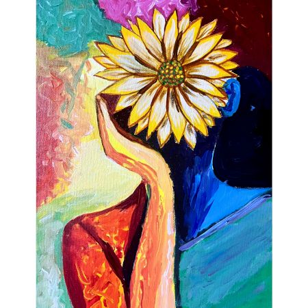 Handmade Lady with Flower Canvas Painting for Home Wall Decor